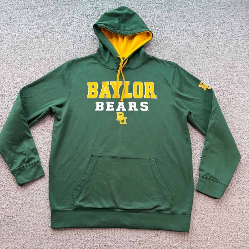 Colosseum Baylor Bears Mens Large Green Gold Performance Hoodie Sweatshirt 6436